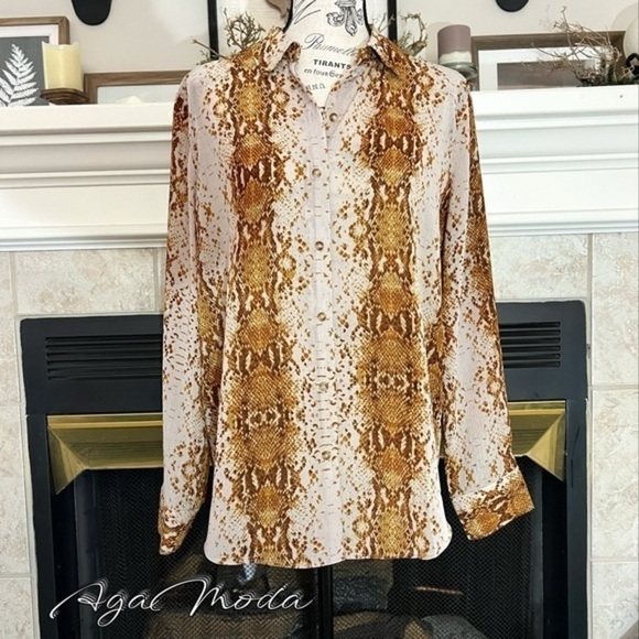 Rachel Zoe Button Down Snake Skin Pattern Top - Picture 1 of 12